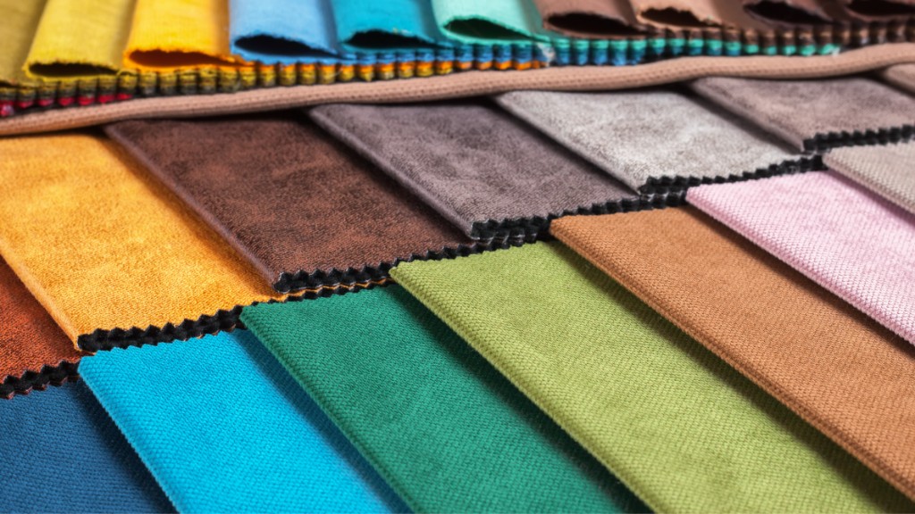 Upholstery fabric swatches in varied colours and textures for material selection